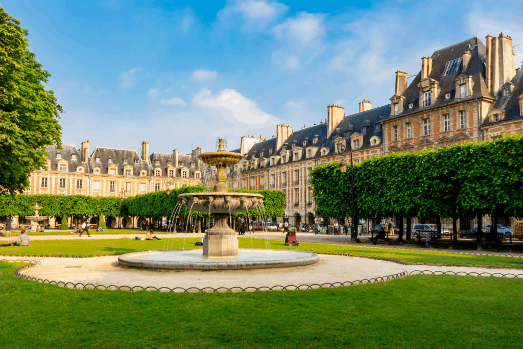 Fontaine sur la place des Vosges, Marais Paris